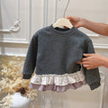 New girls' fall/winter fleece-lined top with lace trim - baby girl's autumn base layer, kids' early autumn outerwear sweatshirt, children's clothing