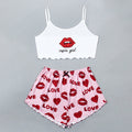 exclusive knitted tank top and camisole set with various pattern prints, comfortable and lightweight women's loungewear pajama set with shorts