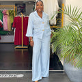 European and american cross-border women's clothing  summer new arrivals: african-style plus size turn-down collar loose shirt and wide-leg pants casual set