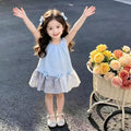 Summernew arrival baby girl patchworkk-styledressasymmetricaldresswestern style sleeveless korean style vest dress