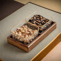 Walnut glass fruit plate living room for home high-end light luxury grid dried fruit plate new chinoiserie snack tea fruit plate
