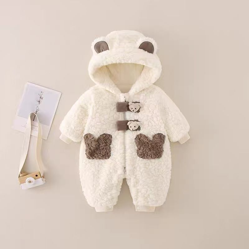 8-12 months baby winter clothes newborn lambswool fleece sweater romper baby fleece-lined thickened bodysuit