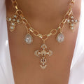 European and american cross-border jewelry hip-hop style cross pendant necklace - statement design with diamond-accented large teardrop necklace
