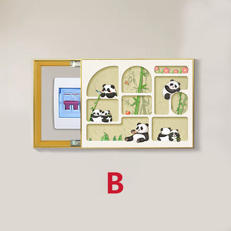 Panda meter box decorative painting living room power main switch blocking hanging painting multimedia box cover plate electric switch box mural