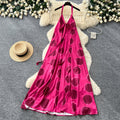 Vacation style halterbacklessprintingdress women's summerfashion classic strappy slimming look large swing long skirt