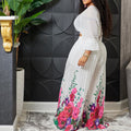 Q094 independent station spring new arrivalfashionelegantv neck bat sleeve chiffon tops high waistloose pants african suit