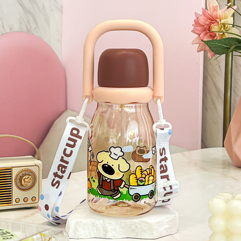 Summer new arrival: cute cartoon plastic water bottle for girls - stylish, portable, and perfect for students on the go!