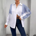 European and american cross-border e-commerce   new arrival: chic commute color block autumn long-sleeve women's blouse