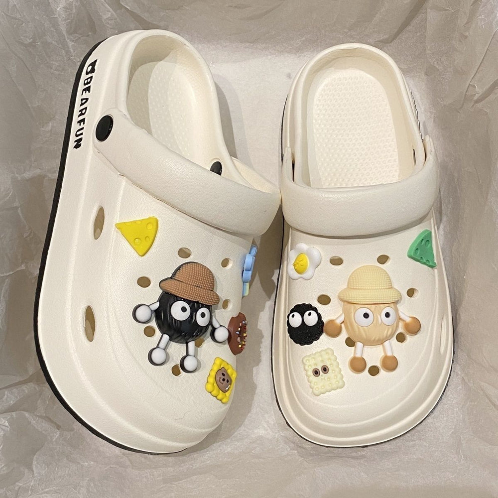 Thick solediycute cartoon clogs women's summeroutwearplatform shoes toe-cap half slippers student easiest for match beach shoes