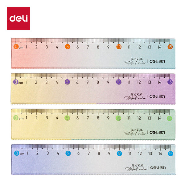 Deli gradual change color wavy ruler creative fashion student children scribing art drawing ruler stationery wholesale