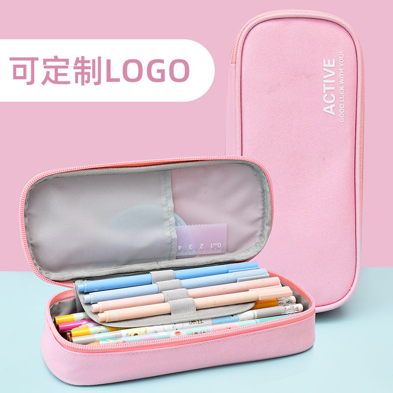 Personalized pencil bag custom simple children's canvas Korean version large-capacity pencil bag primary school students multi-functional double-layer stationery bag