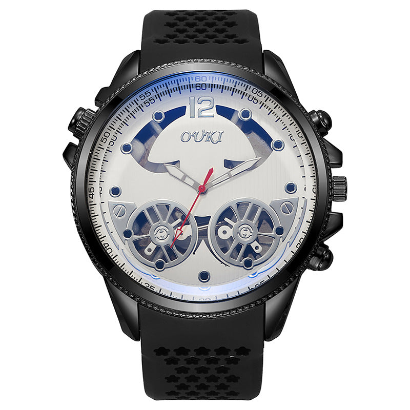 New hollow-out blue light watch, large dial men's quartz watch, trendy student men's wristwatch, cross-border watch
