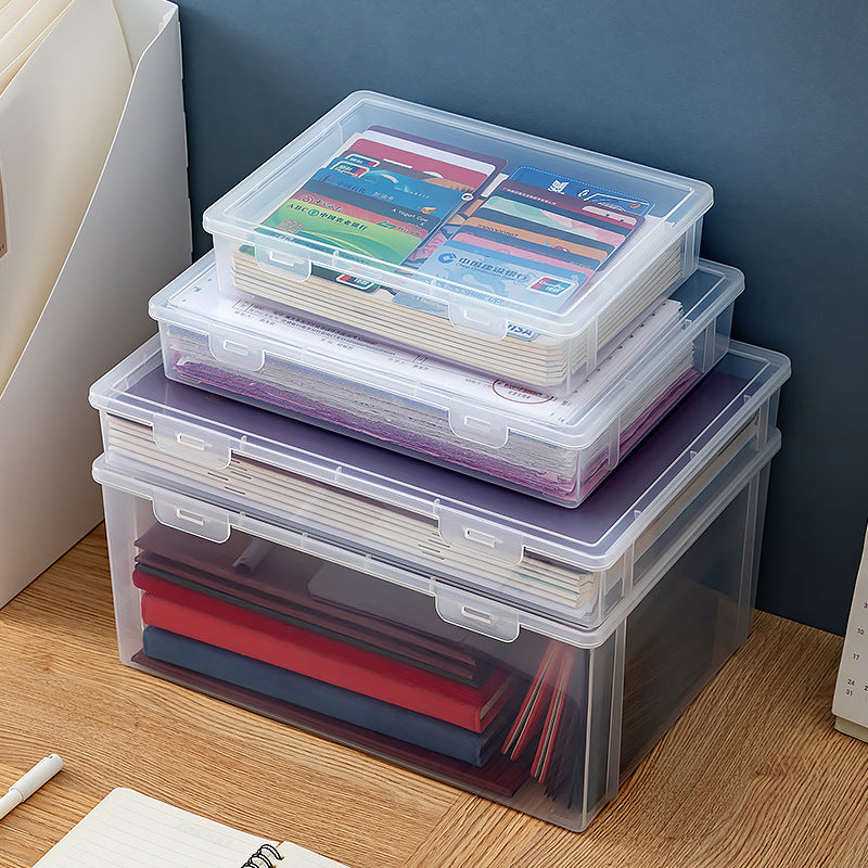 Desktop file storage box, transparent cover, can be stacked with honorary certificates, certificate storage box, desk good goods storage