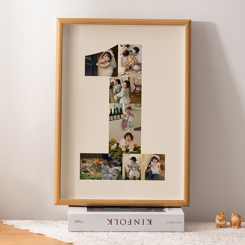 One-year-old commemorative photo frame photo DIY growth record couple baby birthday table number 2 puzzle frame