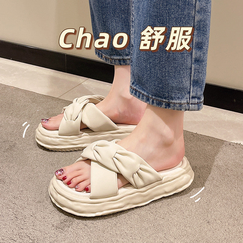 Gentle fairy style slippers women's summer 2023 new thick sole casual beach one-line sandals with skirt easiest for match