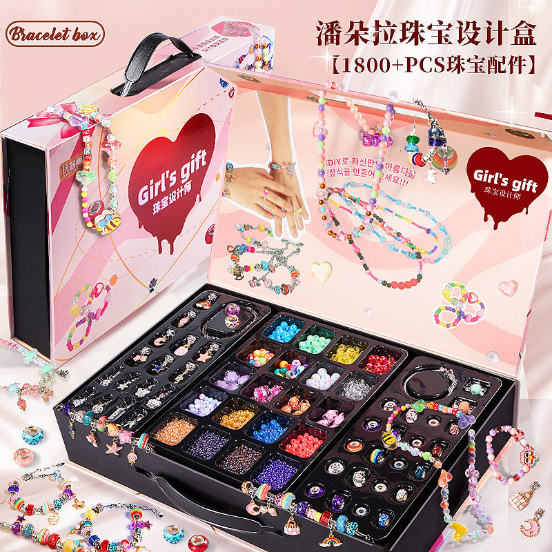 Diy beading kit for kids - necklace, bracelet & jewelry making - educational toy gift set for girls