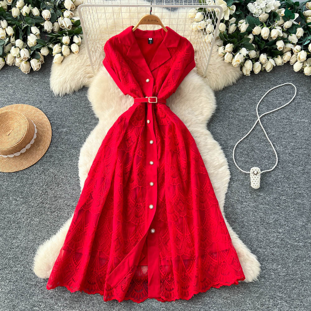 Luxury lace dress for women - summer crochet embroidery, unique and chic design, exuding a sophisticated and elegant aura