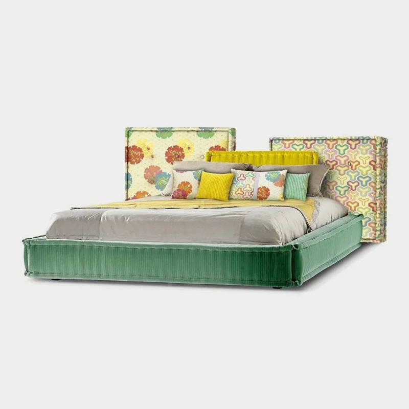 Foshan-made italian minimalist bed, designer mahjong bed, villa large master bedroom fabric wholesale double bed