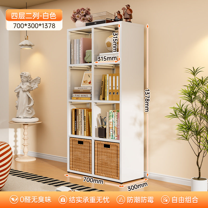 Modular grid storage cabinet - freestanding or wall-mounted, steel bookcase for home, kids' picture books, minimalist storage