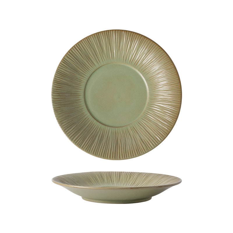 Vintage-inspired, rustic stoneware ceramic deep plate – perfect for restaurants and hotels. a high-end, visually appealing dish for desserts, soups, creative plating, steaks, and western cuisine