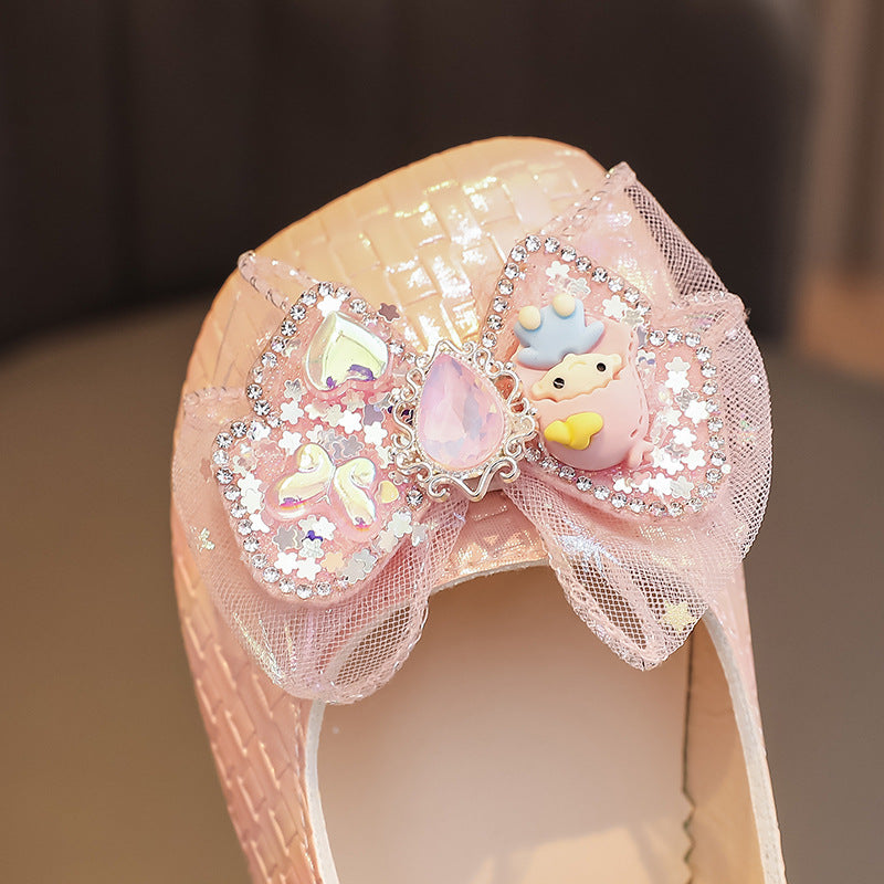 Preppy stylekidsflats square toe springnew arrivalk-style big bowsgirl princess shoes children's leather shoes