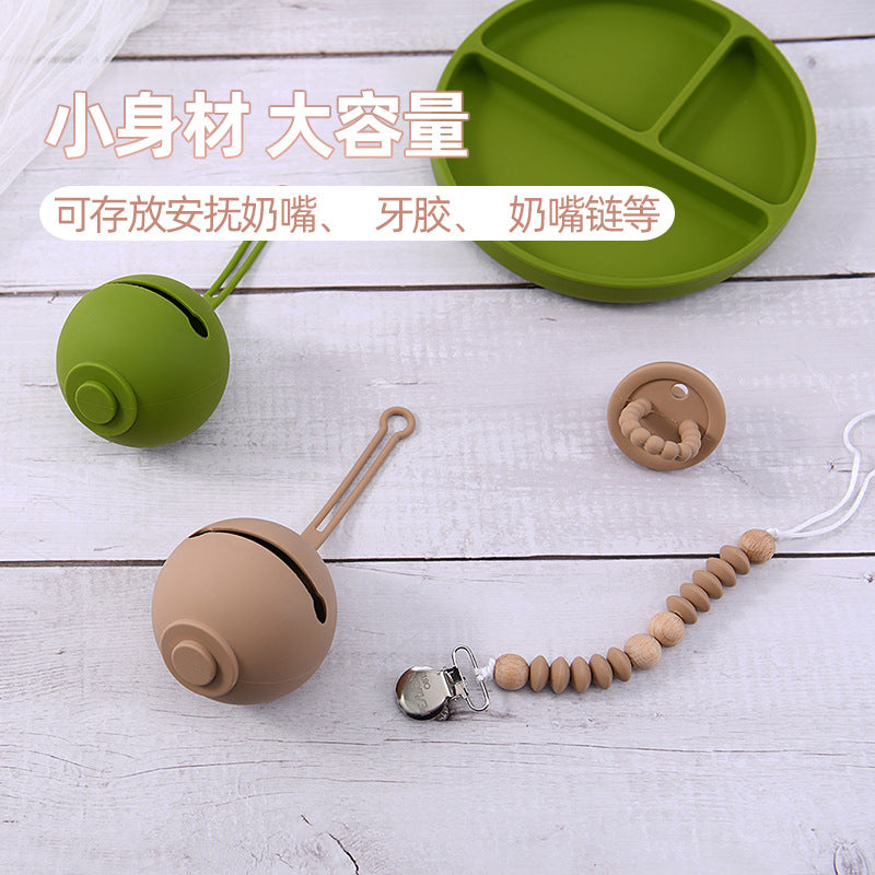 Portable pacifier storage box, food grade silicone pacifier storage bag, wholesale pacifier storage bag with lanyard
