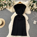 Summer dress women's tie back waist slimming lookelegantretropolo collar knitting skirt medium long sleeveless vest dress