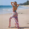 e-commerce: european and american style sexy handmade crochet wavy tassel beach cover-up dress set