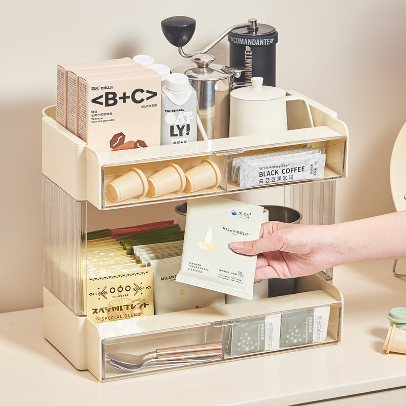Multi-layer cup holder Multifunctional desktop storage box Coffee tea bag storage Water bar storage rack Kitchen rack