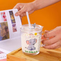 Cartoon milk mug summer glass cup with handle straw cup popular breakfast cup high-value water cup souvenir gift cup