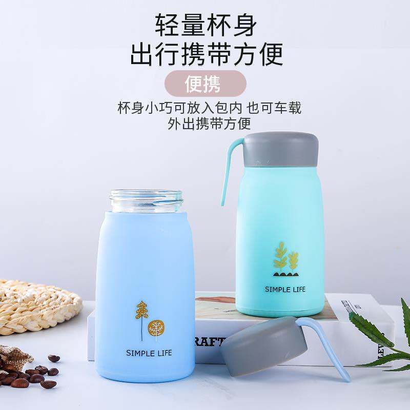 Small q cup portable cartoon cup double-layer glass liner water cup gift cup printed logo advertising cup with lid