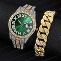 Two-tone green + gold cuban link bracelet