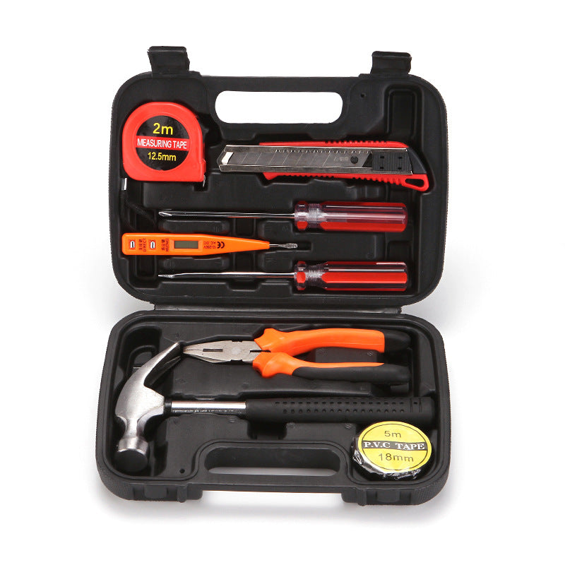 Carbon steel combination tool set 9-piece set, household hardware toolbox, gift tool with hammer SJ101-9