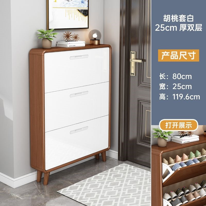 Solid wood shoe cabinet - slim, large capacity, space-saving design for home entryways, small apartments, and modern hallways