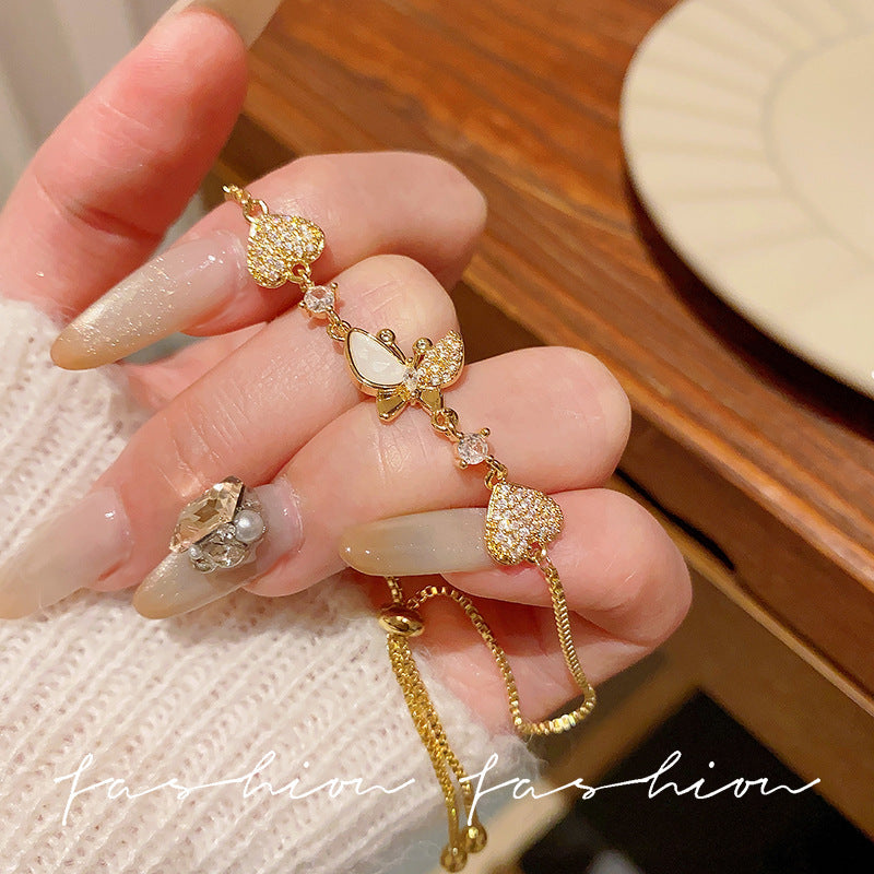 Super fairy micro-embedded zircon bows bracelet for women classy sense of accessible luxury crystal bracelet best selling exquisite pull-out hand jewelry