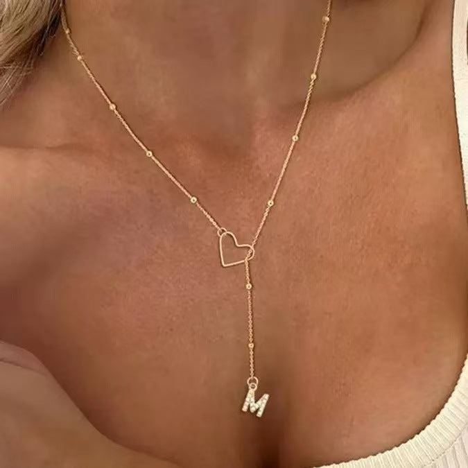 2026 cross-border niche design 26-letter heart lariat necklace - women's versatile clavicle chain, accessible luxury