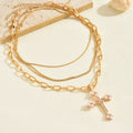 Sweater necklace for women wholesale european and american cross-border autumn and winter jewelry personalized punk diamond multi-layered cross pendant