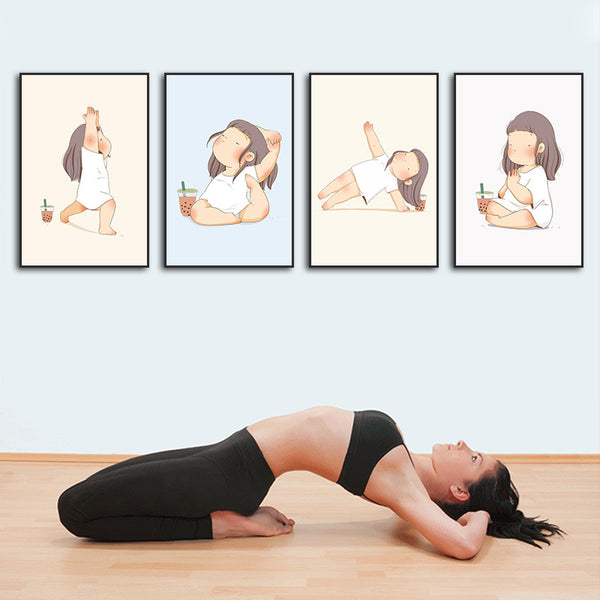 Yoga studio painting Pilates asanas living room background wall healing decorative painting cartoon children yoga mural