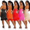 C6156 cross-border   fashion women's sleeveless bandeau dress with hotfix rhinestones and feather straps