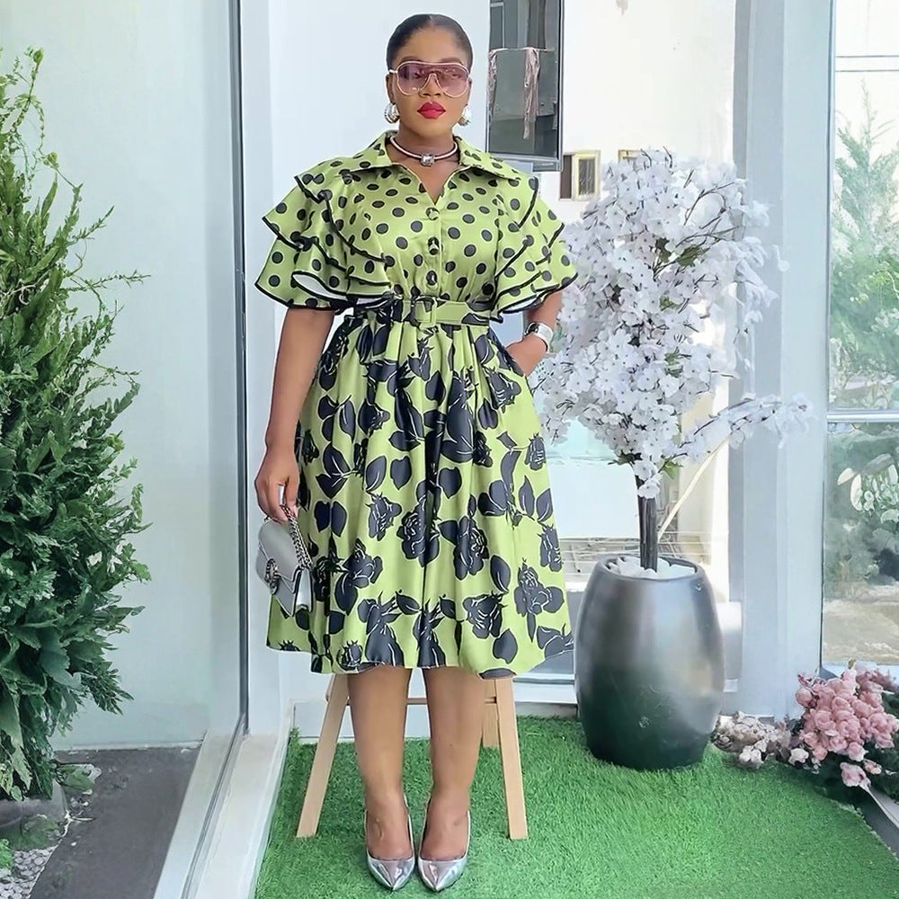Amazon fashionexport cross-border printed shirt plus size dress women's new a-line skirt africa
