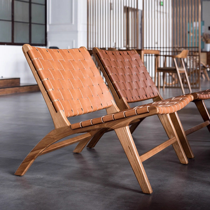 Nordic solid wood single sofa chair recliner saddle chair back chair design cross-border wabi-sabi style