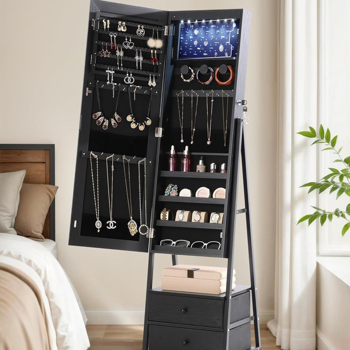 European-style jewelry storage cabinet apartment B & B full body floor mirror household makeup full-length mirror smart light box