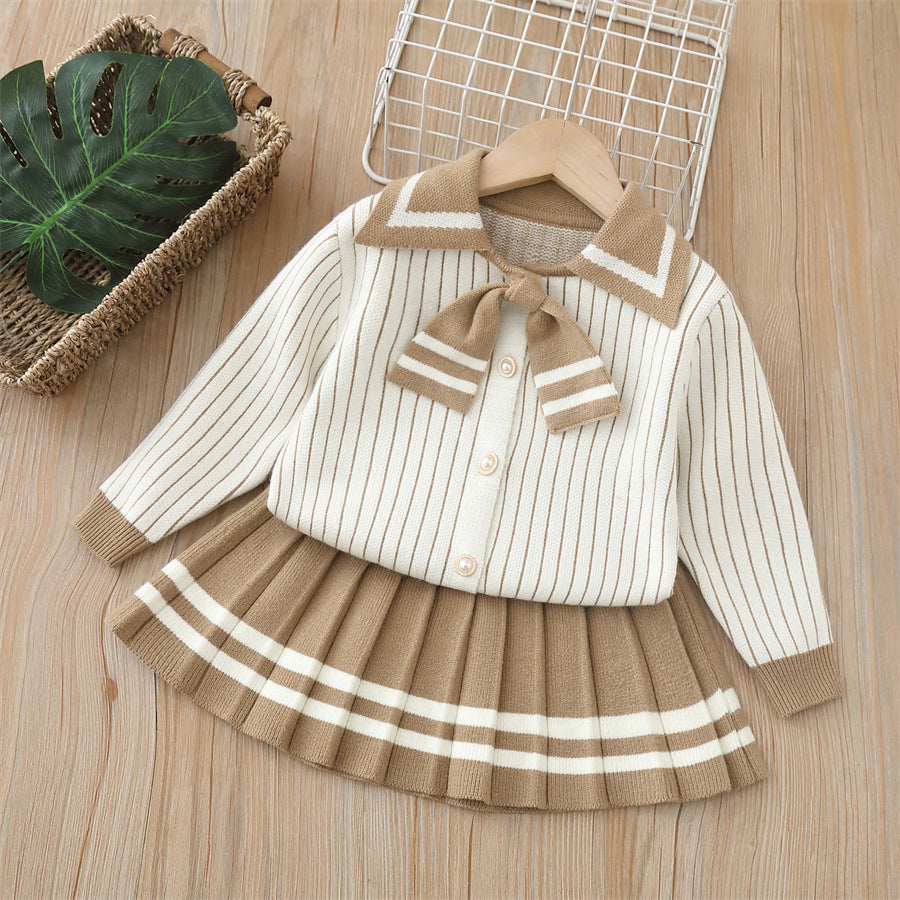 autumn new arrivals: girls' cardigan sweater set - preppy two-piece outfit