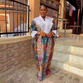 Women's crystal satin printed patchwork lace trim robe african plus size dress -