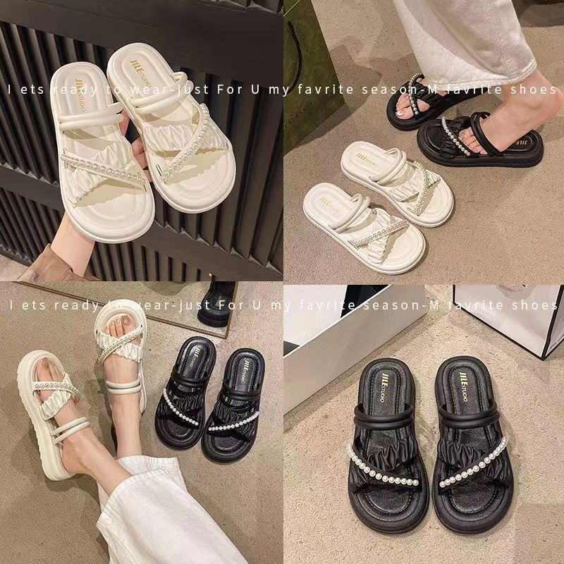 2025 summer new roman two-wear sandals thick sole fairy pearl heightening outweareasiest for matchfrenchelegant sandals