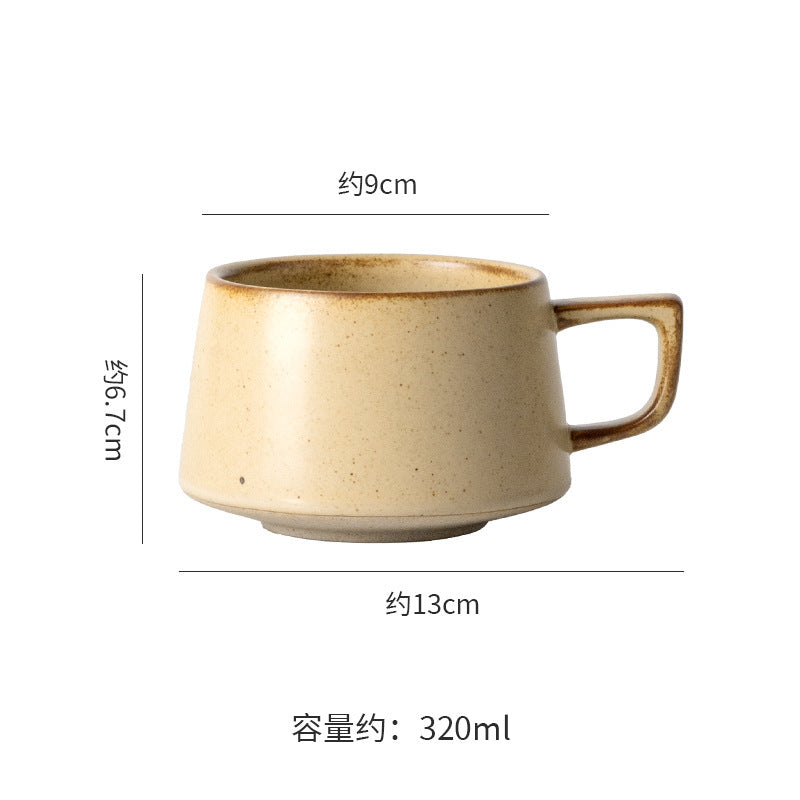 Vintage japanese-style stoneware office afternoon tea milk coffee mug - unique ceramic mug, teacup, wide-belly water cup
