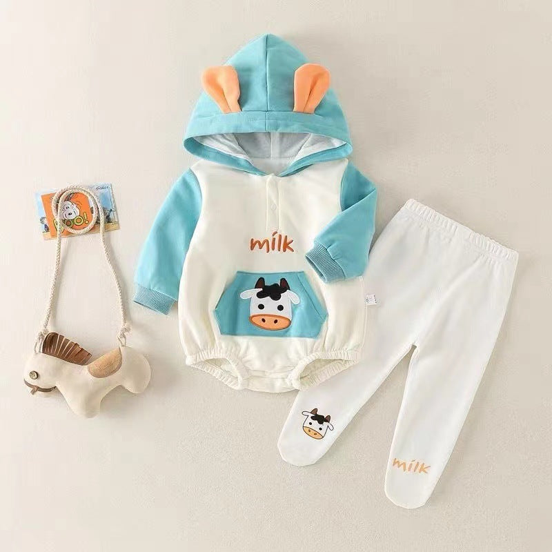 Newborn and infant clothing: spring/autumn super cute outfit set for baby boys and girls - stylish, trendy cartoon hooded romper