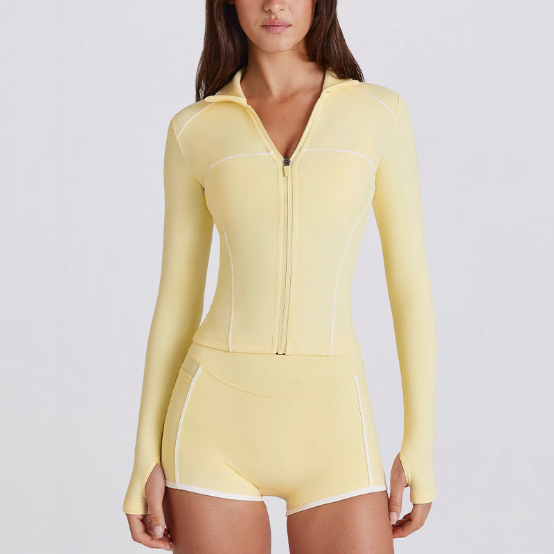 new arrival quick-drying yoga wear long sleeves sports fashion bodybuilding slim fit tops zipper sun protection clothing breathable outwear