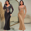 C7042 cross-border   independent station fashion women's hot diamond solid color long sleeve dress new