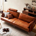 Retro oil wax genuine leather sofa first layer cowhide small apartment living room three-person slot medieval american french caramel color